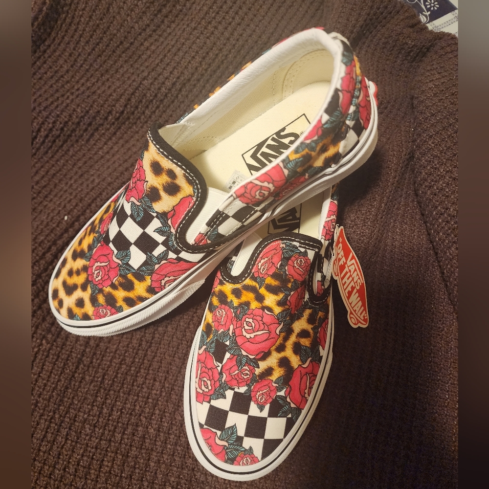 Vans Classic Slip On Roses Leopard Checkered Print